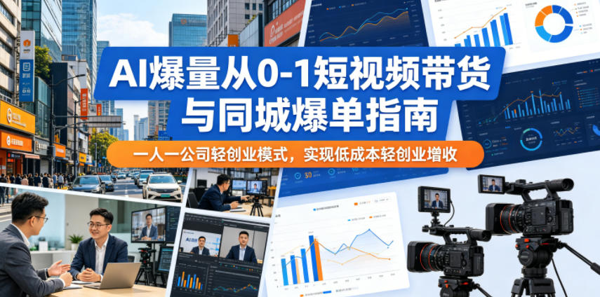 AI爆量从0-1短视频带货与同城爆单指南，一人一公司轻创业模式，实现低成本轻创业增收-副业心选