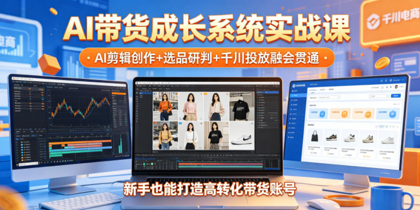 AI带货成长系统实战课，AI剪辑创作+选品研判+千川投放融会贯通，新手也能打造高转化带货账号(更新2026年)-副业心选