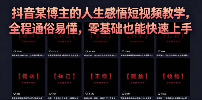 抖音某博主的灰太狼人生感悟短视频教学，全程通俗易懂，零基础也能快速上手-副业心选