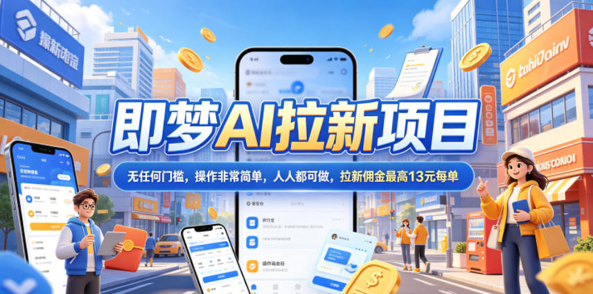 2026年即梦AI拉新项目最新玩法，无任何门槛，操作非常简单，人人都可做，拉新佣金最高13元每单 - 副业心选-副业心选