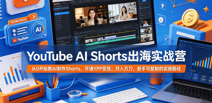 YouTube AI Shorts出海实战营，从0开始教AI制作Shorts，开通YPP变现，月入万刀，新手可复制的实操路径-副业心选
