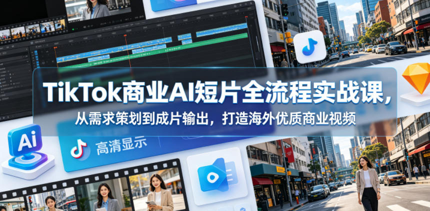 TikTok商业AI短片全流程实战课，从需求策划到成片输出，打造海外优质商业视频-副业心选
