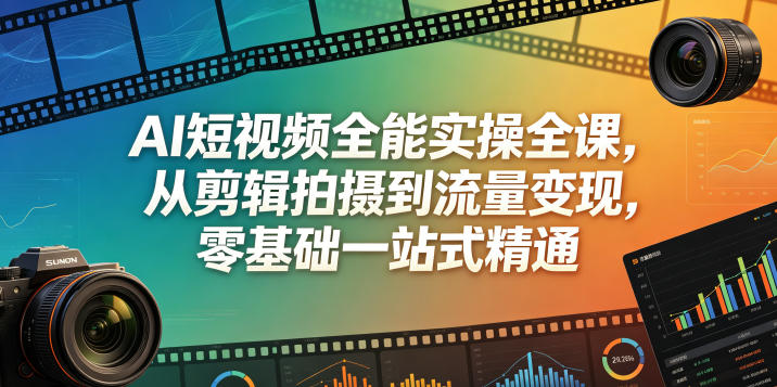 AI短视频全能实操全课，从剪辑拍摄到流量变现，零基础一站式精通-副业心选