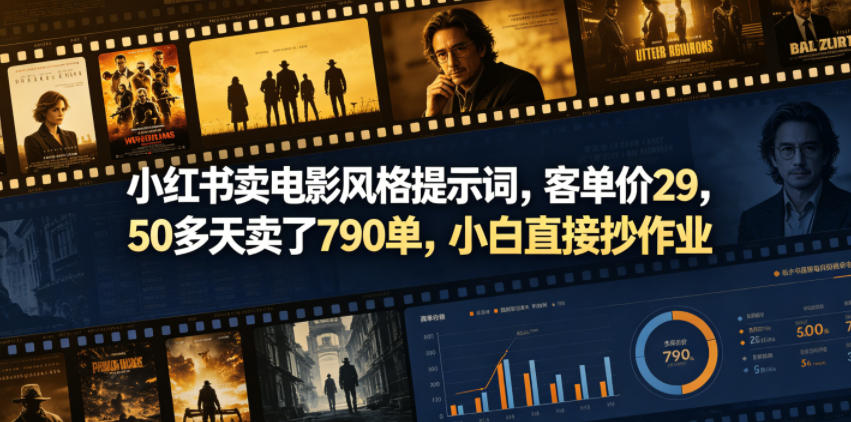 小红书卖电影风格提示词，客单价29，50多天卖了790单，小白直接抄作业！-副业心选