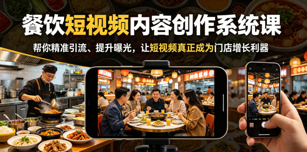 餐饮短视频内容创作系统课，帮你精准引流、提升曝光，让短视频真正成为门店增长利器-副业心选