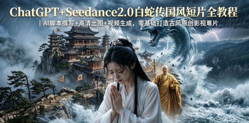 ChatGPT+Seedance2.0白蛇传国风短片全教程｜AI脚本撰写+高清出图+视频生成，零基础打造古风原创影视短片-副业心选