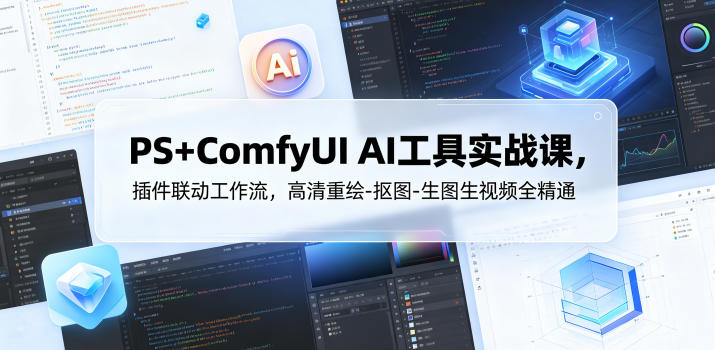 PS+ComfyUI AI工具实战课，插件联动工作流，高清重绘-抠图-生图生视频全精通-副业心选