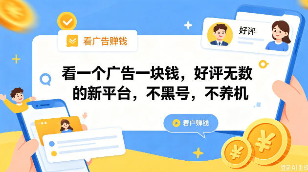 看一个广告一块钱，好评无数的新平台，不黑号，不养机，一撸几十块钱还是不错的【揭秘】-副业心选