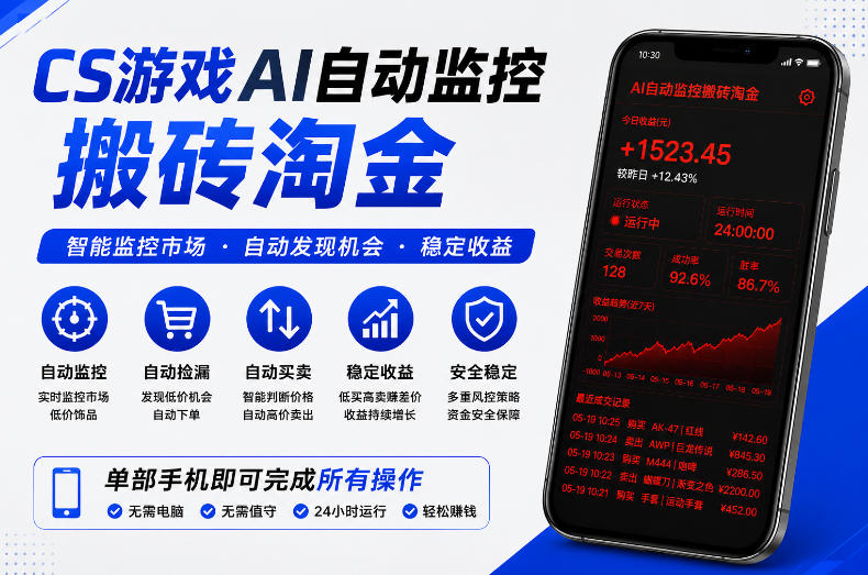 CS游戏AI自动监控搬砖淘金，稳定运行多年，支持任何形式验证，日入300+【揭秘】-副业心选