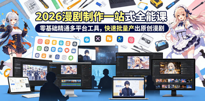 2026 AI漫剧制作一站式全能课，零基础精通多平台工具，快速批量产出原创漫剧-副业心选
