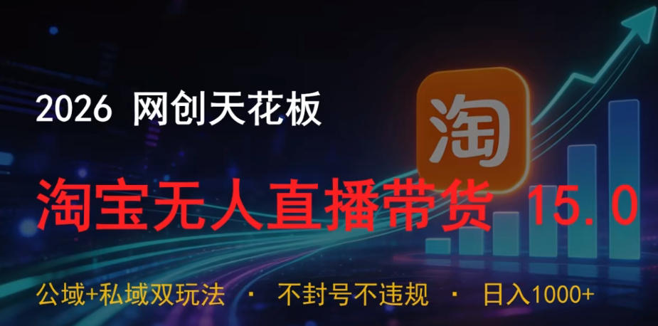 2026网创天花板，淘宝无人直播带货15.0，公域+私域双玩法，日入1k+，不违规不封号【揭秘】-副业心选